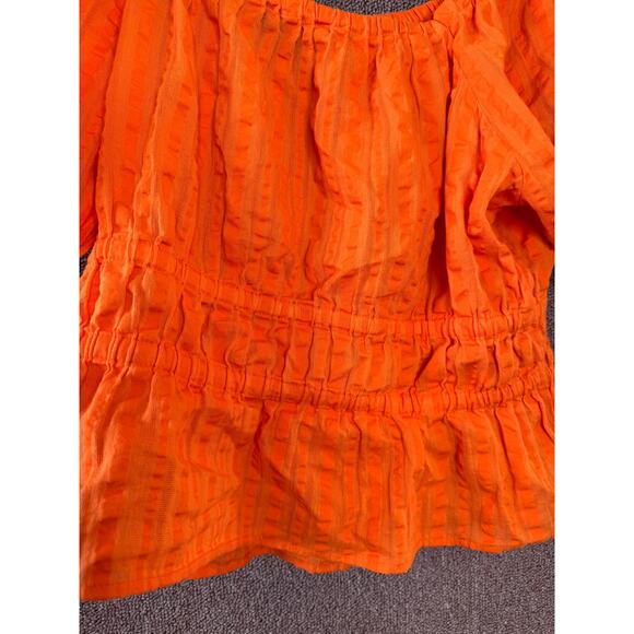 Tommy Hilfiger Puffy Short Sleeve Pullover Blouse Smocked Waist 100% Cotton M - Picture 3 of 9